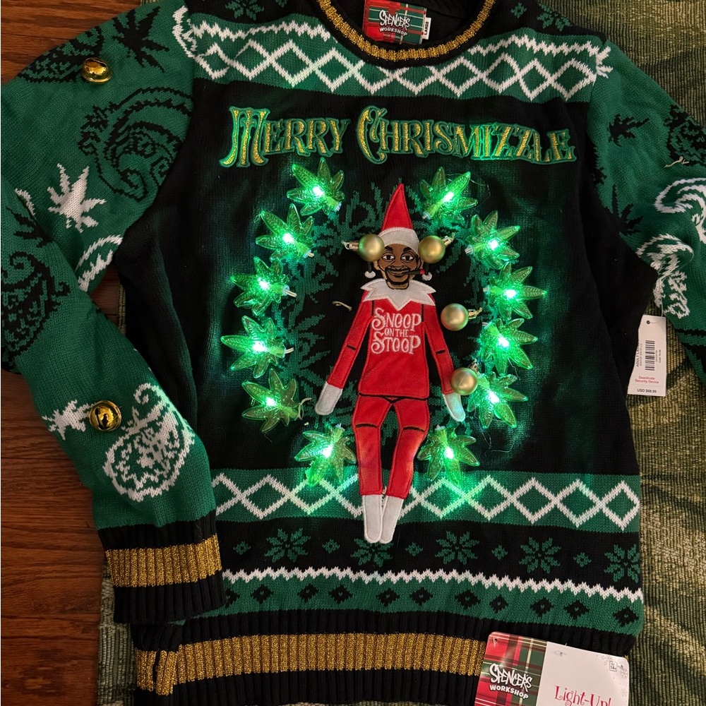 Spencer's Festive Green and Black Christmas Sweater
